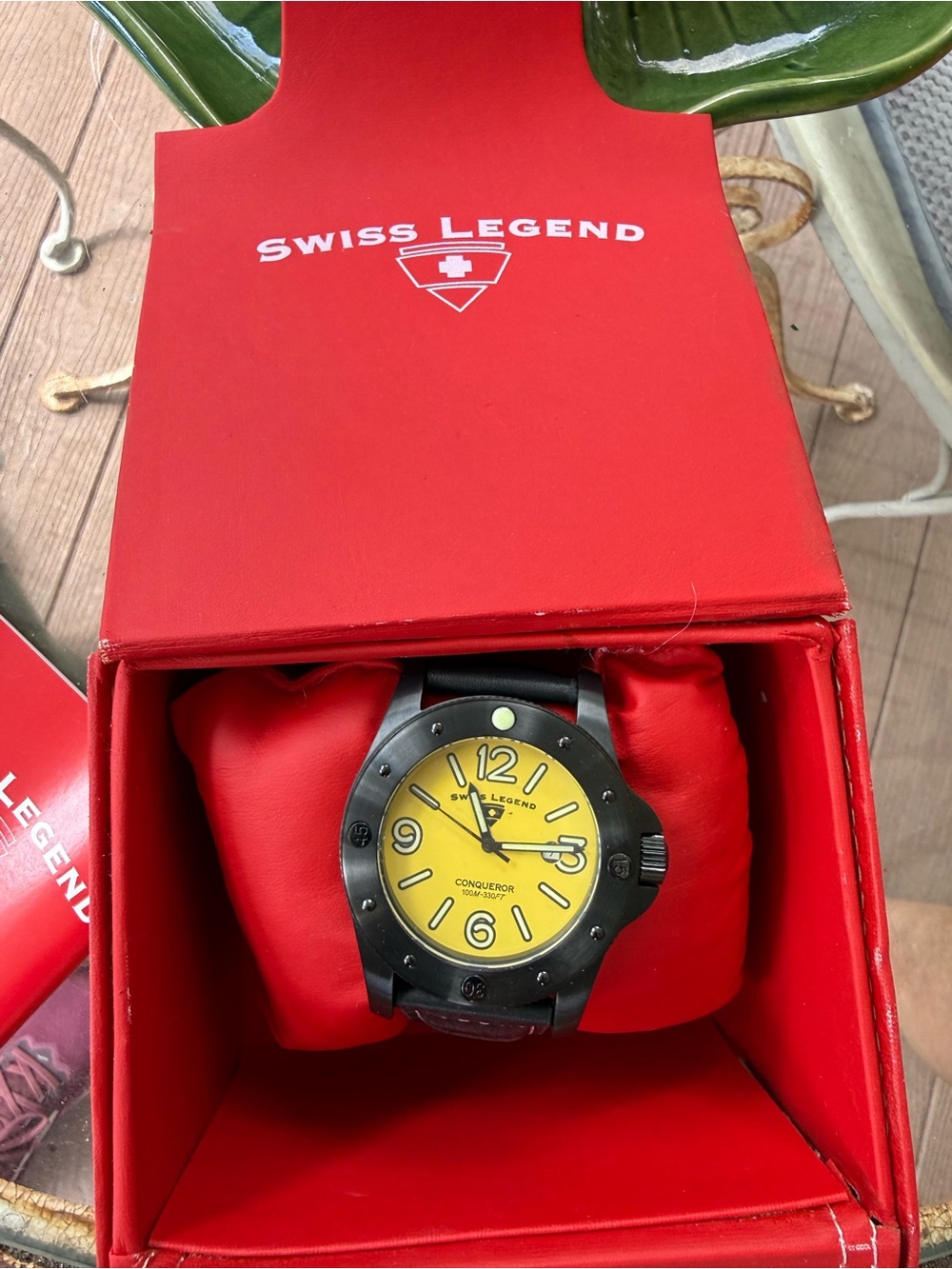 Swiss Legend Conquerer men’s Watch with Yellow Dial and Black Case NWT